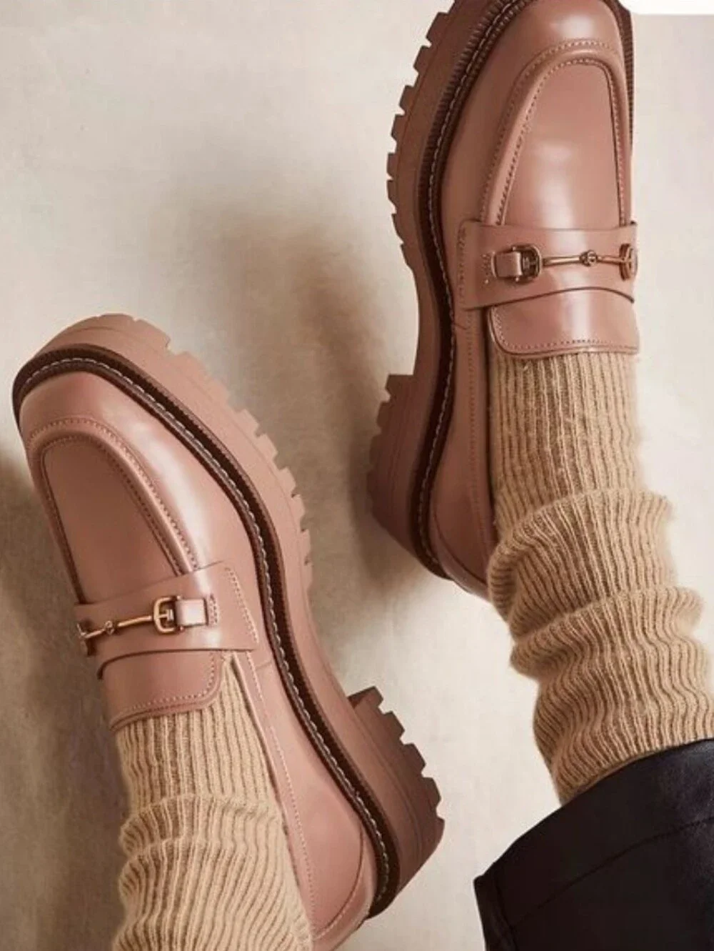 SAM EDELMAN Laurs Lug Sole Loafer In Tan Horsebit Chunky Preppy Academia Size 8